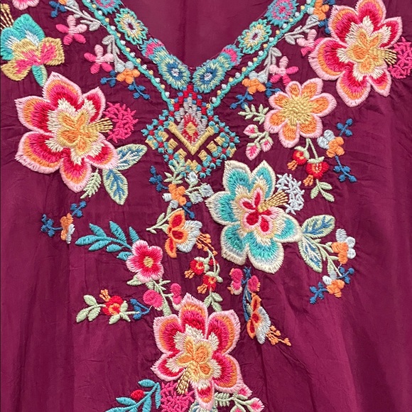 Johnny Was Burgundy Floral Embroidered Tunic - Picture 3 of 9